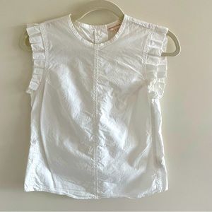 Rebecca Taylor — pleat sleeve button back white cotton top — size 0